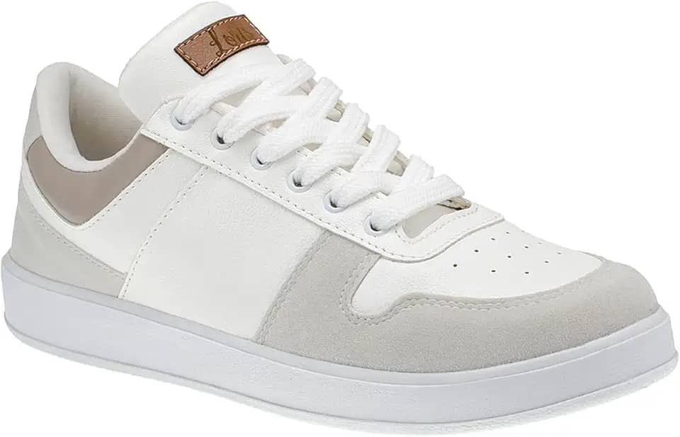 Tênis Branco Feminino Casual Confortável com Recortes Colorido Original Lóris Shoes 7802