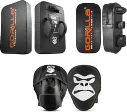 Kit Aparador Muay Thai Manopla De Foco Soco Boxe + Aparador Alvo De Pé + Escudo de Chute - Gorilla