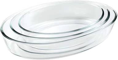 Conjunto de Travessas de Vidro Ovais para Servir – Kit com 3 Peças (1,5L, 2L e 3L) | Travessa de Vidro para Mesa Posta, Cozinha e Refeições