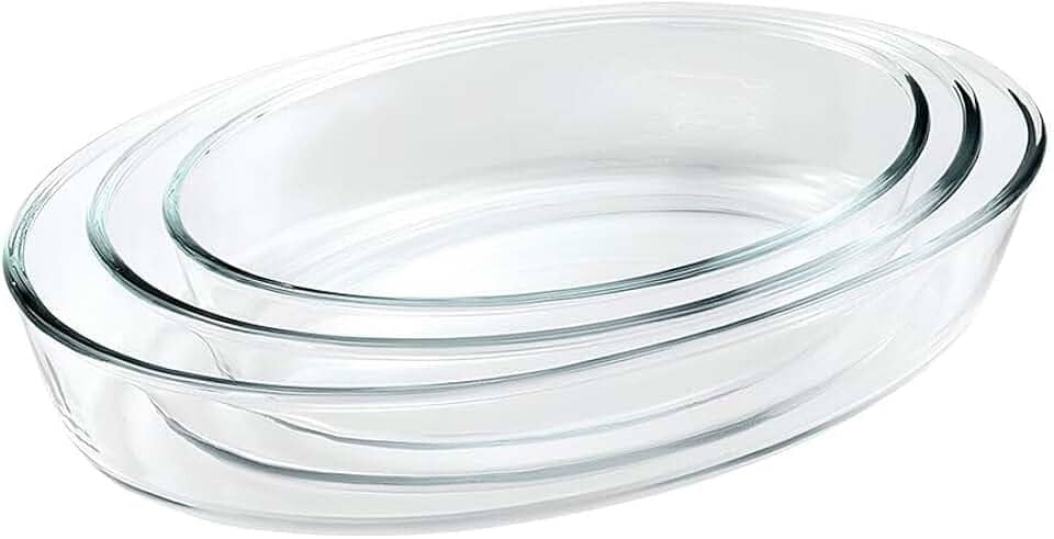 Conjunto de Travessas de Vidro Ovais para Servir – Kit com 3 Peças (1,5L, 2L e 3L) | Travessa de Vidro para Mesa Posta, Cozinha e Refeições