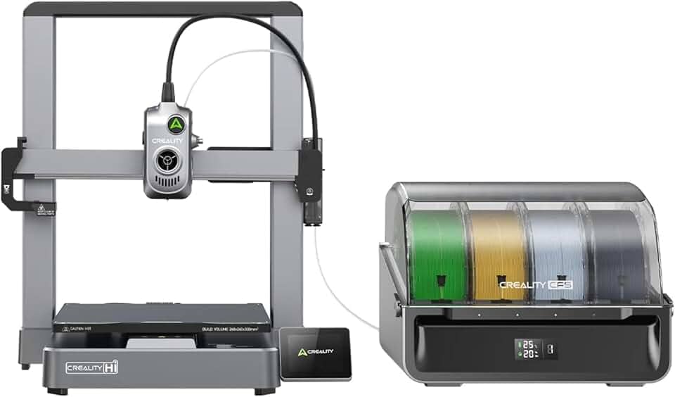 Impressora 3D Creality Hi Combo (inclui CFS), Impressão Multicolorida, Velocidade Máxima de 500 mm/s, Calibrações Automáticas para Leitura de Filamento, Nivelamento e Ajuste de PA
