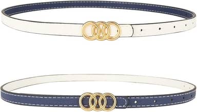 Cinto feminino de couro reversível de duas cores cinto fino moderno cintos elásticos finos com fivela dourada para vestidos jeans