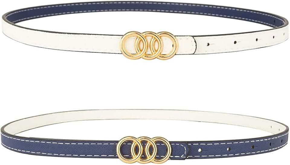 Cinto feminino de couro reversível de duas cores cinto fino moderno cintos elásticos finos com fivela dourada para vestidos jeans