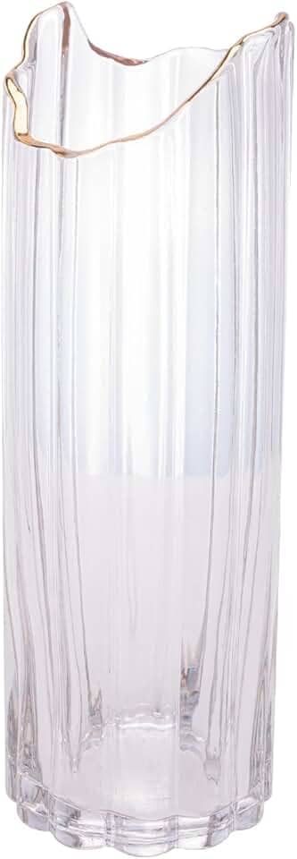 WOLFF - Vaso de Vidro Com Borda Dourada - 10cm x 30cm - Transparente - Decoração - Mesa Posta - Vasos Decorativos