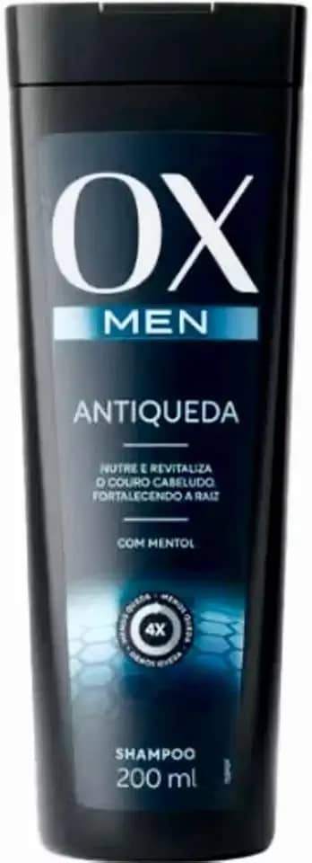 Shampoo Masculino Antiqueda OX Men Com Mentol, Nutre e Revitaliza o Couro Cabeludo, Fortalece a Raiz, 200ml, Ideal Para Cabelos Fracos e Quebradiços, Composto Vitamínico B3, B5, C e E