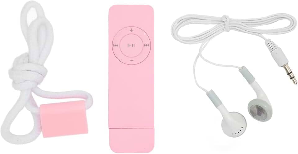 MP3 Player, Music Player portátil com fone de ouvido e cordão, som sem perdas, suporte até 64 GB, pequeno mp3 player para viagens esportivas (Rosa)