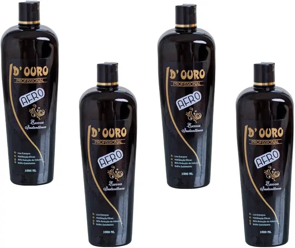D’Ouro Escova Progressiva Afro 4×1000 ml – Kit escova progressiva para cabelos resistentes | brilho e maciez