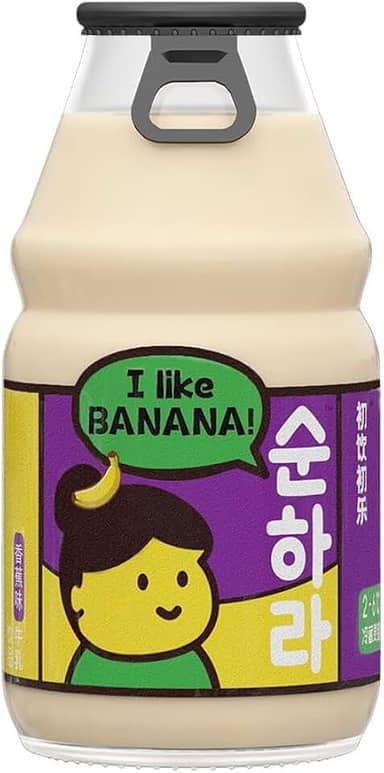Bebida Leite de Banana ou Morango 230ml Vidro | Bebida Láctea Cremosa | Importada | Sabor Delicioso | Mimos Korea (Banana)