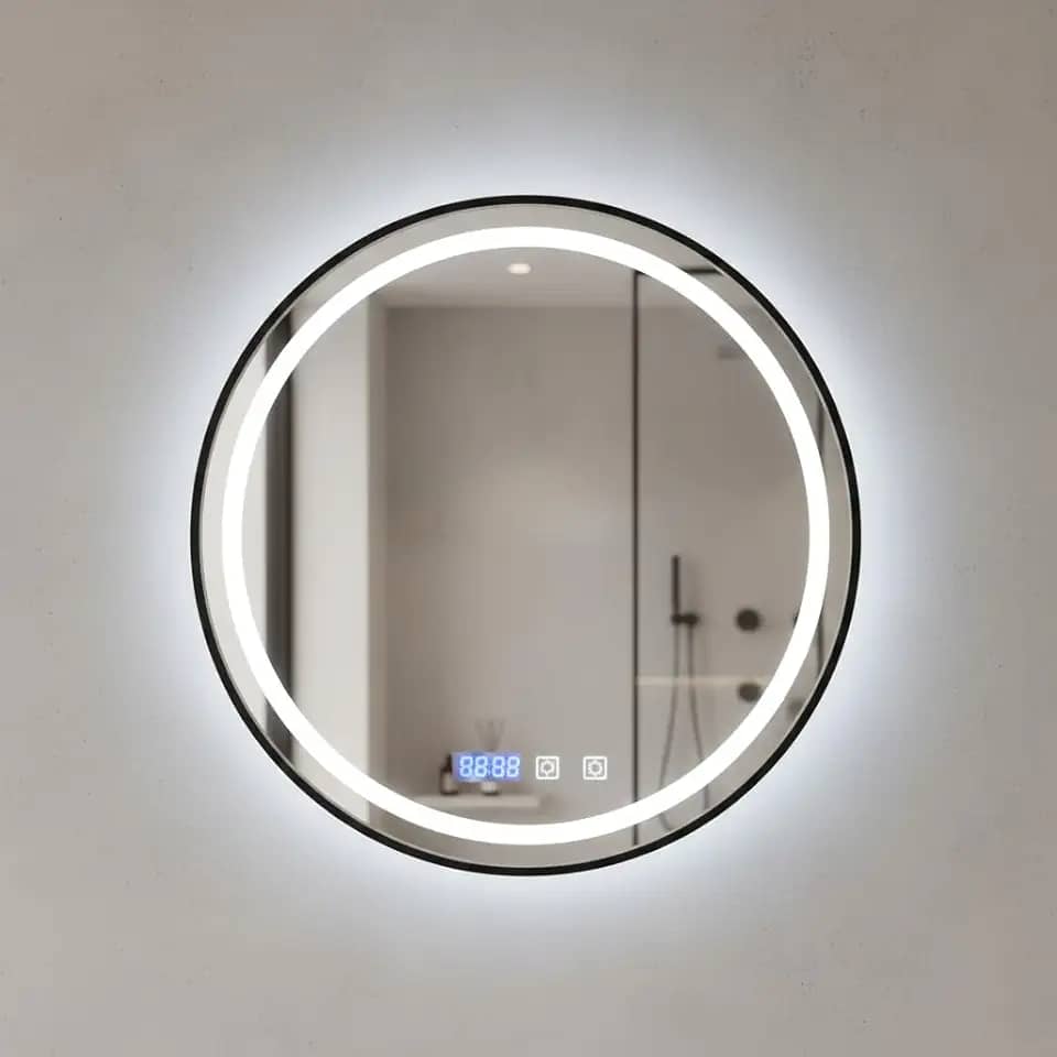 Espelho Redondo Banheiro Led Relógio e Temperatura 40X40CM