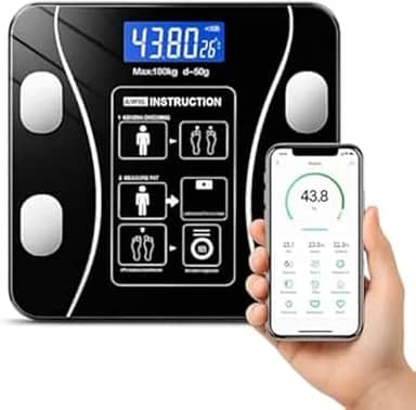 Balança Digital Inteligente Bioimpedância Corporal Bluetooth com App Visor LCD 180 kg Preta Premium