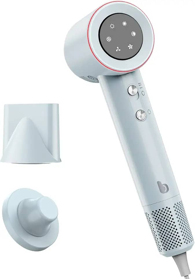 GOKOCO Secador De Cabelo Profissional 110v 127v, 120000 RPM High Speed Hair Dryer 1600W com Display Digital LED e Bocal de ar Magnético, Cinza