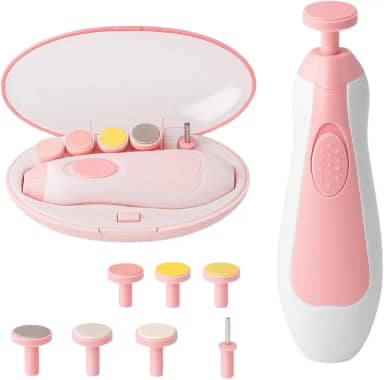 Cortador e Lixa de Unha Elétrico para Bebês e Adultos, 6 em 1, com Luz LED e Motor Silencioso, Rosa