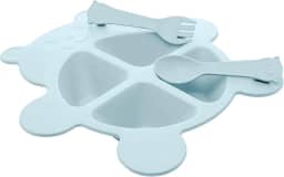 LYOR Conjunto de Prato com 2 Talheres de Bambu e PP Baby Bear Azul