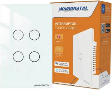 Interruptor Inteligente ZigBee 1, 2, 3 ou 4 Botões Touch Compatível Tuya Smart Life Alexa e Google Assistent - Novadigital (4 Botões, Branco)