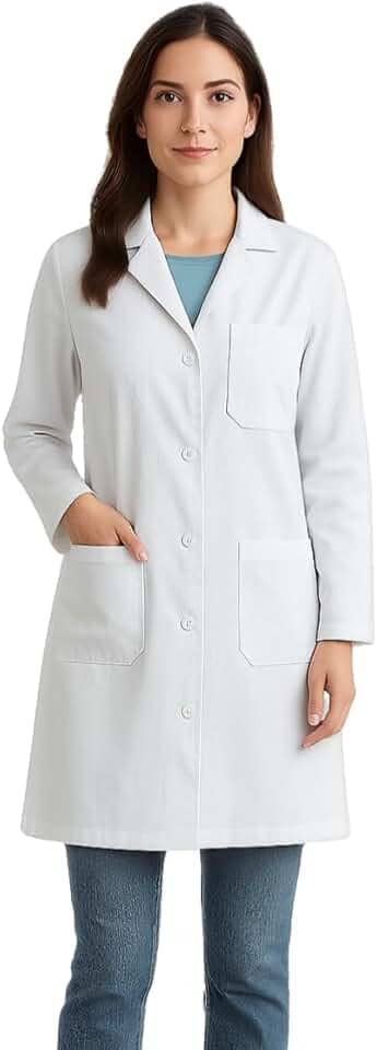 Jaleco Feminino Oxford Profissional Acinturado com Botões 3 bolsos frontais