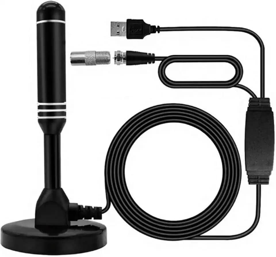 Antena de TV digital de alta definição; recepção de longo alcance 4K 1080p; amplificador de sinal interno com base magnética