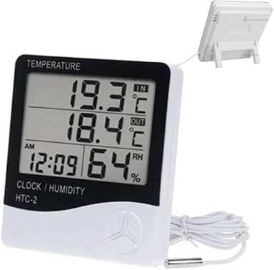 Higrômetro Digital com Termômetro LCD | Medidor de Umidade e Temperatura | Display Grande | Uso Interno | Precisão e Resposta Rápida | Para Casa, Escritório, Quarto e Ambientes Sensíveis