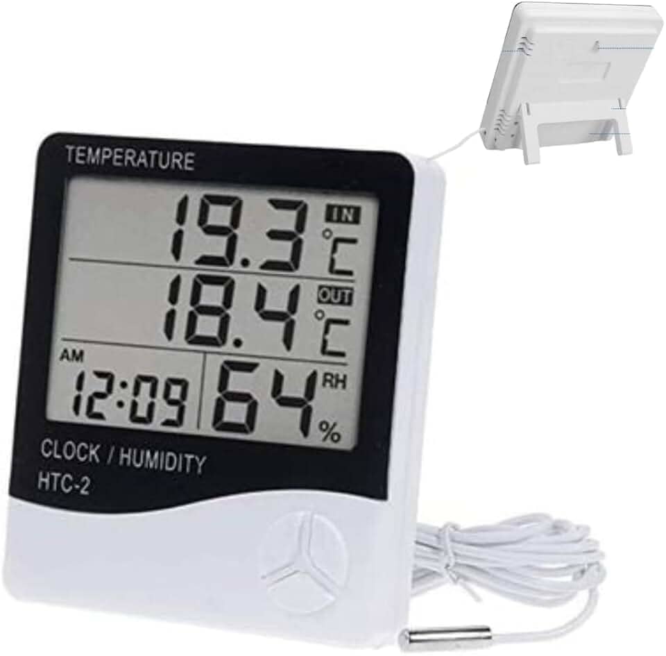 Higrômetro Digital com Termômetro LCD | Medidor de Umidade e Temperatura | Display Grande | Uso Interno | Precisão e Resposta Rápida | Para Casa, Escritório, Quarto e Ambientes Sensíveis