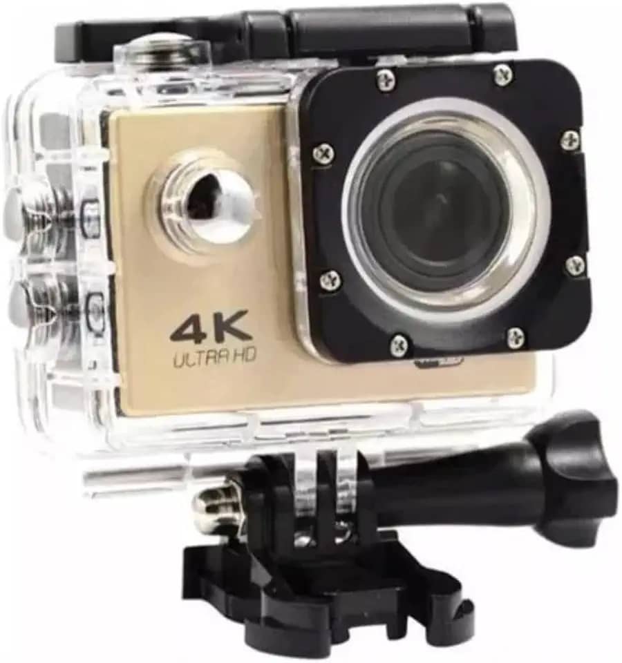 Câmera Esportiva Action Pro 4K Ultra HD Wifi, À Prova D'Água até 30 Metros, Tela LCD, 30FPS Bike Surf Ideal para Esportes Radicais (Dourado)