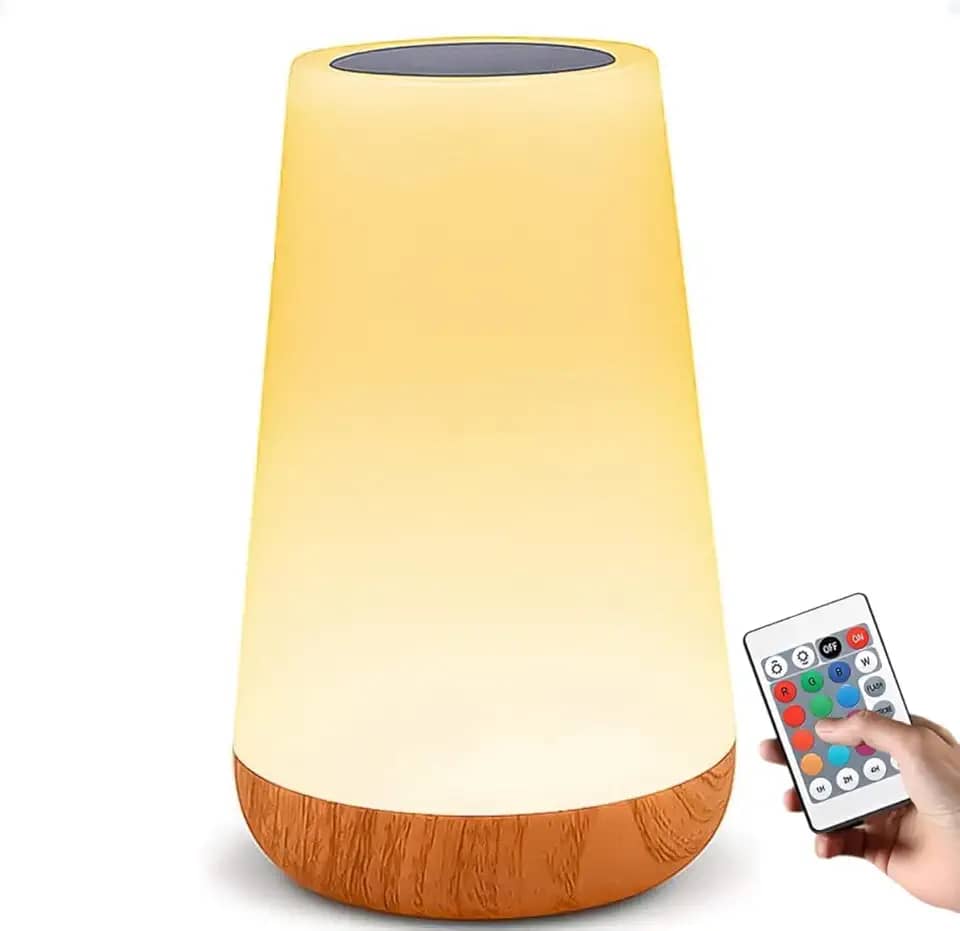 Luminária de Mesa LED Com Controle Remoto Portátil Abajur Touch Sem Fio USB 13 Cores de Luz e Ajuste de Intensidade e 3 modos de Iluminação Quarto Sala Leitura
