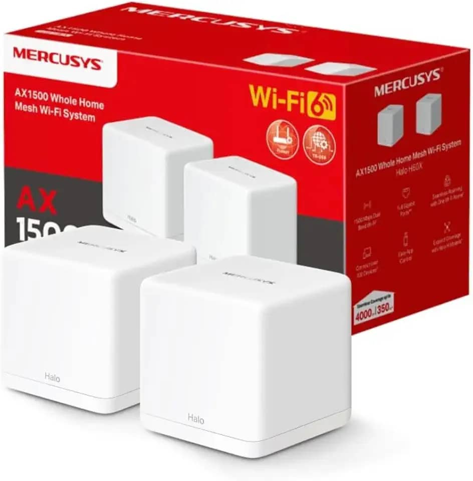 [Novo 2025] MERCUSYS Halo H60X (2-pack) - Sistema WiFi 6 Mesh AX1500, 3 portas Gigabit Ethernet, conecta até 150 dispositivos, controle dos pais, cobertura de até 550 m², configuração fác