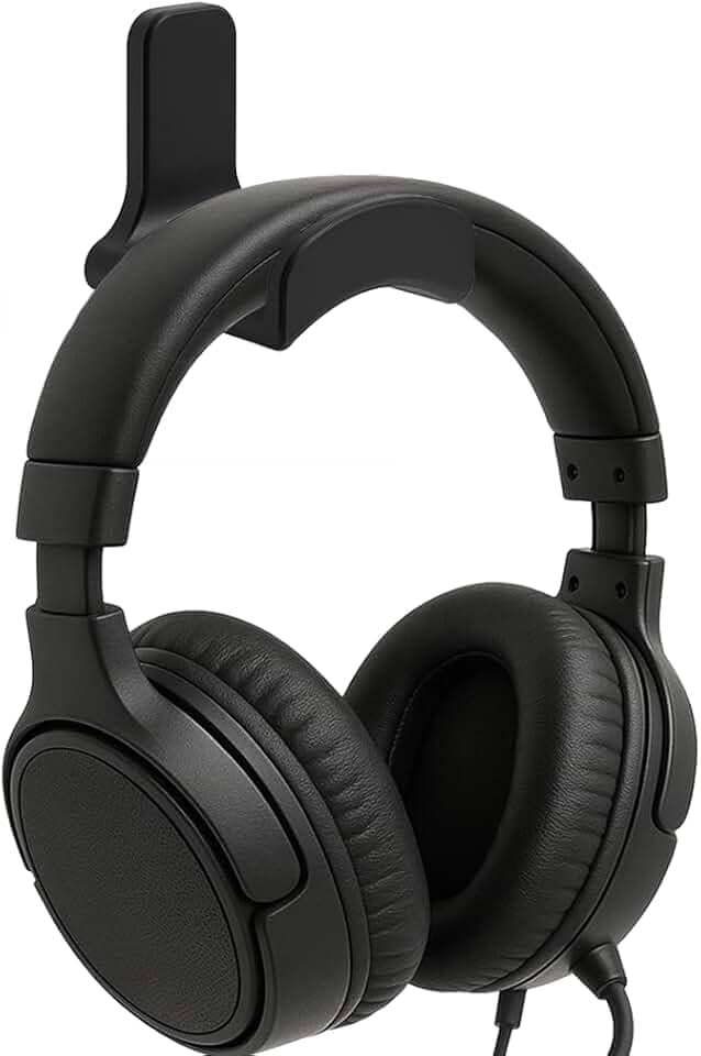 Suporte de Parede Universal para Headset, Preto, Fixação com Fita 3M ou Parafuso, Resistente até 5kg, Organizador para Fone Gamer