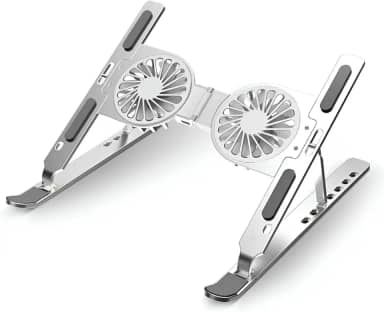Suporte para Notebook com Cooler Ajustável Base Apoio de Alumínio para Tablet e Laptop Gamer até 17 polegadas com Ventilador Ventoinha Articulado Dobrável Portátil Resistente Metal Estável
