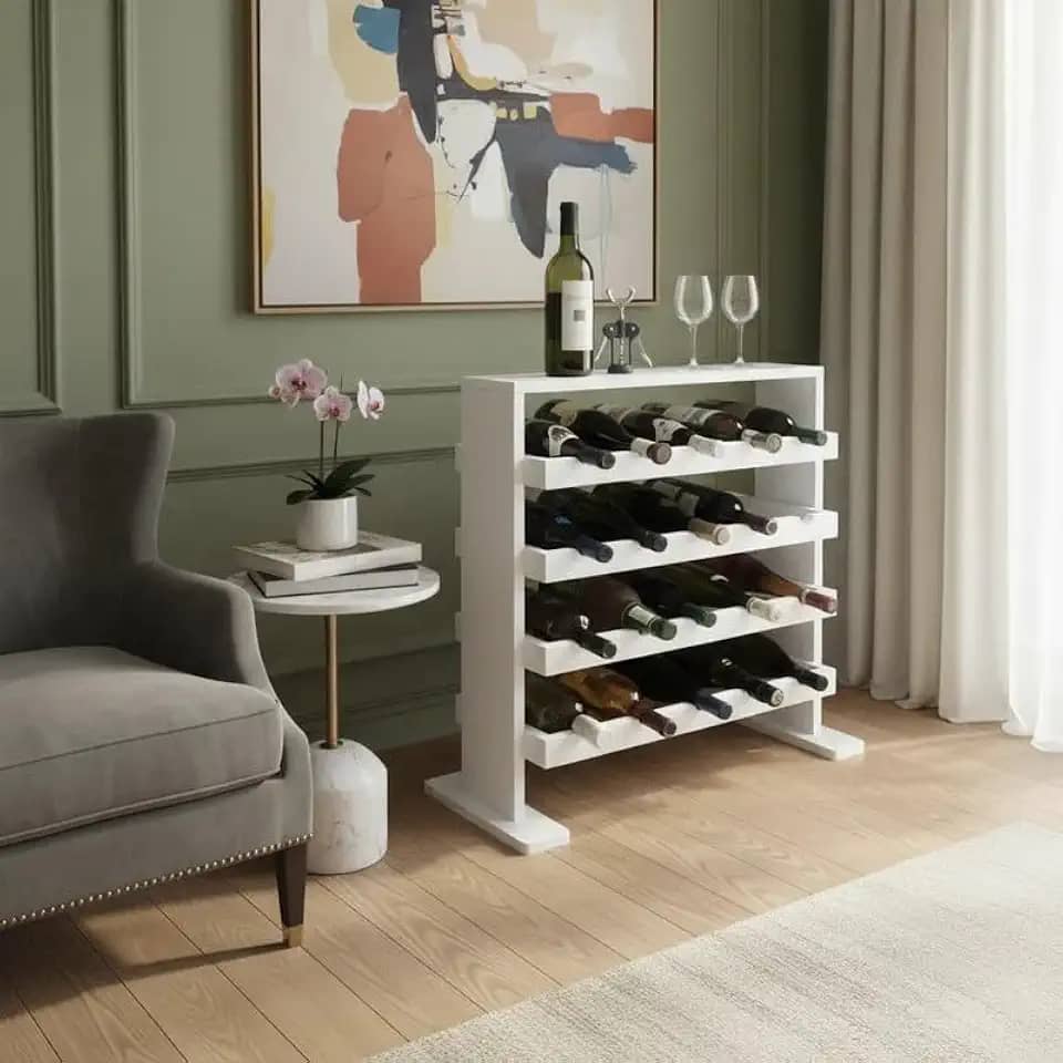 Adega Decorativa Piso Prateleira para Vinhos e Bebidas 20 garrafas Branco Laca