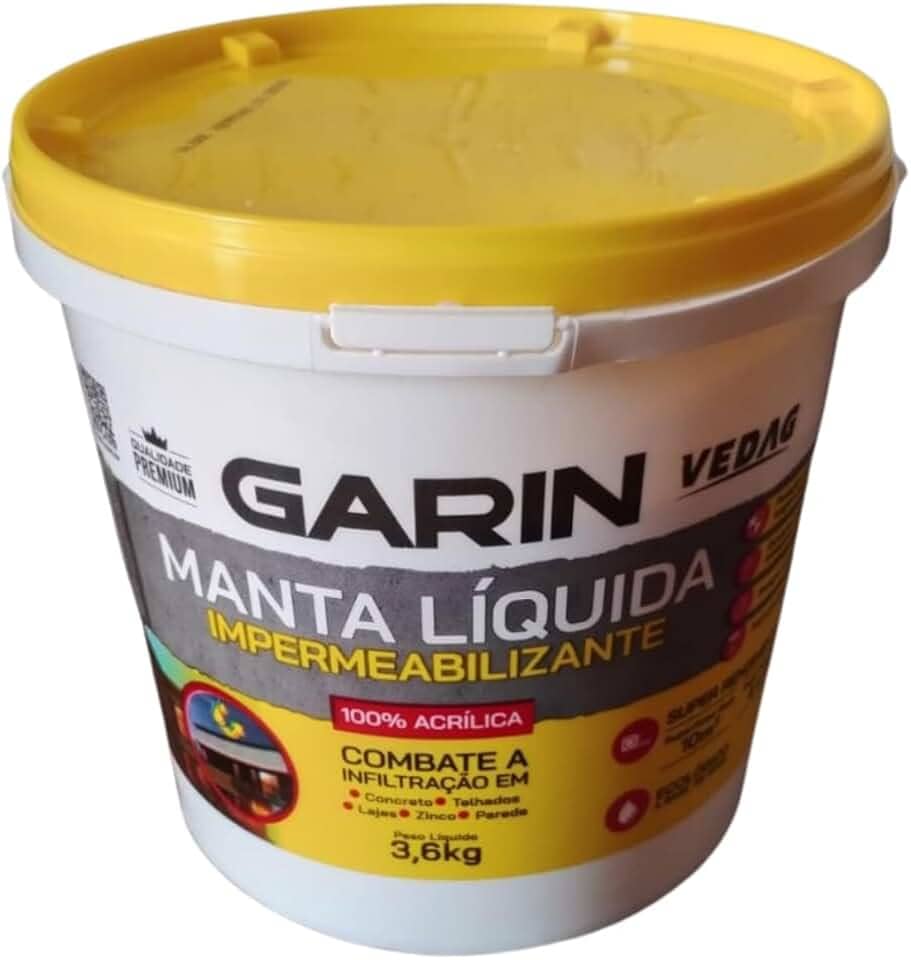 Manta Líquida Branca Garin 3,6 kg, Impermeabilizante Combate Infiltração em Lajes Telhados Zinco Concreto e Parede ecológico a Base de Água