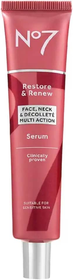 No7 Restore & Renew Soro multiação para rosto e pescoço – Soro antienvelhecimento para reparo profundo de rugas – Cuidados com a pele com infusão de colágeno com uma mistura hidratante de peptídeos de