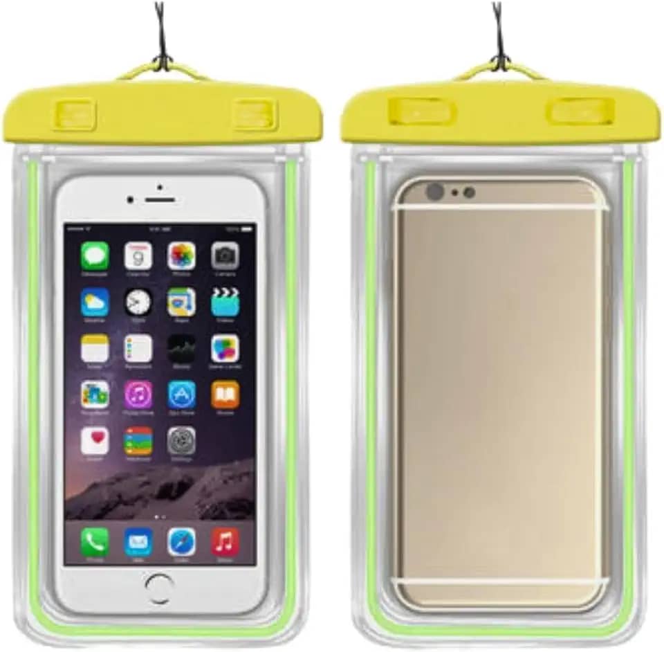 Capa Case Kit 2 Unidades A Prova D'água Impermeável para Celular Smartphone Capinha com Alça Universal Proteção 360º Completa Sensível ao Toque (Amarelo)