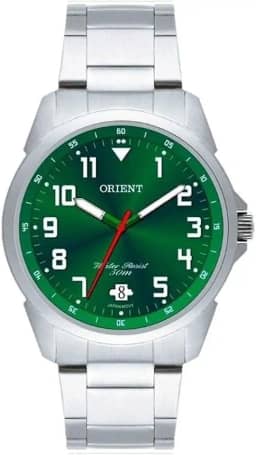Relógio Masculino Orient Aço Inoxidável Prata Mostrador Verde Analógico Resistente a Água Original MBSS1154 E2SX