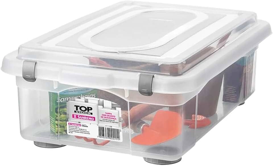 Sanremo - Caixa Organizadora Plástica de 28,2 Litros e Tampa com Travas, Linha Top Stock