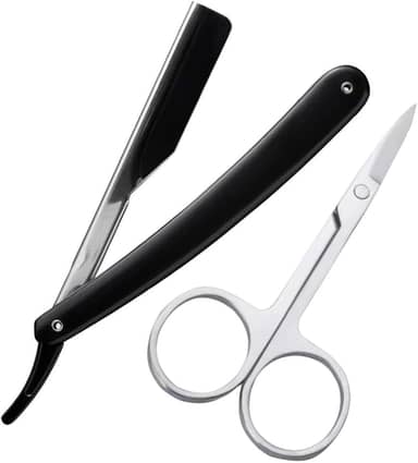 Navalha Navalhete Aço Inox Para Barbeiro Acabamento De Barba Bigode Cabelo Multiuso + Tesoura Reta Para Acabamento Em Aço Inox + Necessaire