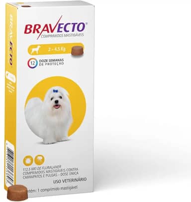 Bravecto® Cães 112,5mg Antipulgas e Carrapatos Cães de 2 a 4,5kg 1 Comp. Mastigável MSD Saúde Animal