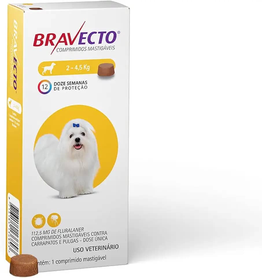 Bravecto® Cães 112,5mg Antipulgas e Carrapatos Cães de 2 a 4,5kg 1 Comp. Mastigável MSD Saúde Animal