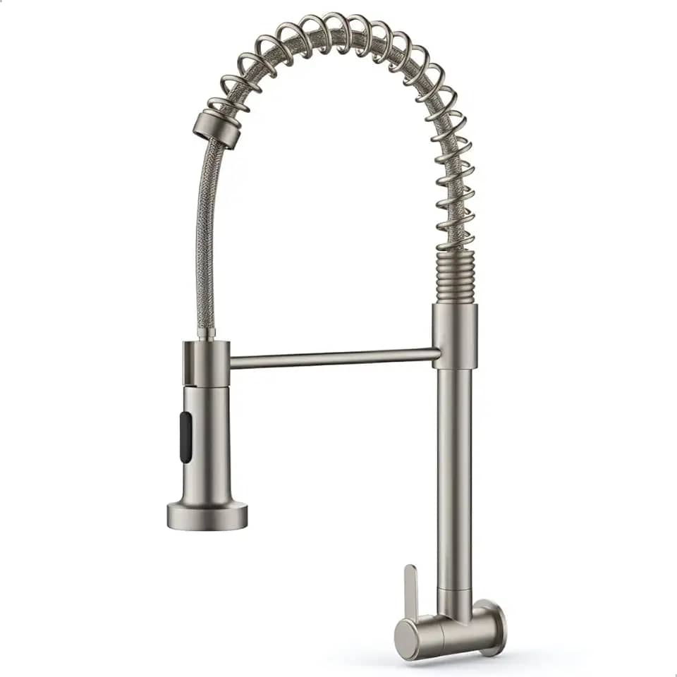 Torneira Gourmet Parede Cozinha Escovada em Inox Flexível SOFTINOX 2 Jatos — Torneira 1/4 de Volta Bica Giratória 360° Metal Escovado