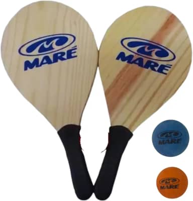 Raquete Frescobol De Madeira Maré Kit Jogo Frescobol Tênis De Praia Maré + 2 Bolinhas