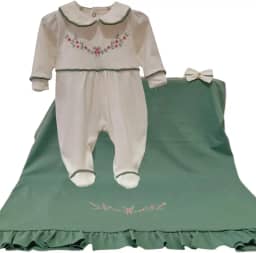 Saída de Maternidade Para Bebê Menina Flowers Verde 03 Peças