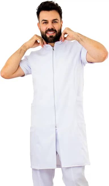 Jaleco Médico Masculino Slim Gola Padre com Zíper Manga Curta