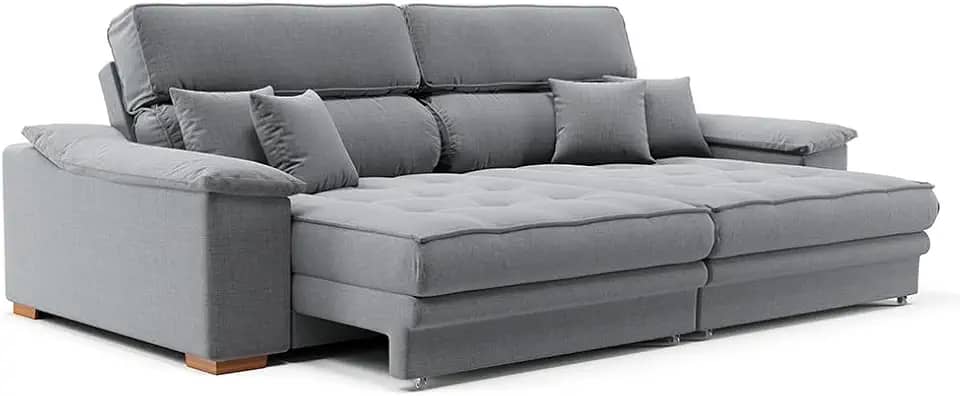 Sofá 3 Lugares Retrátil e Reclinável Lupin Linho Cinza 214 cm