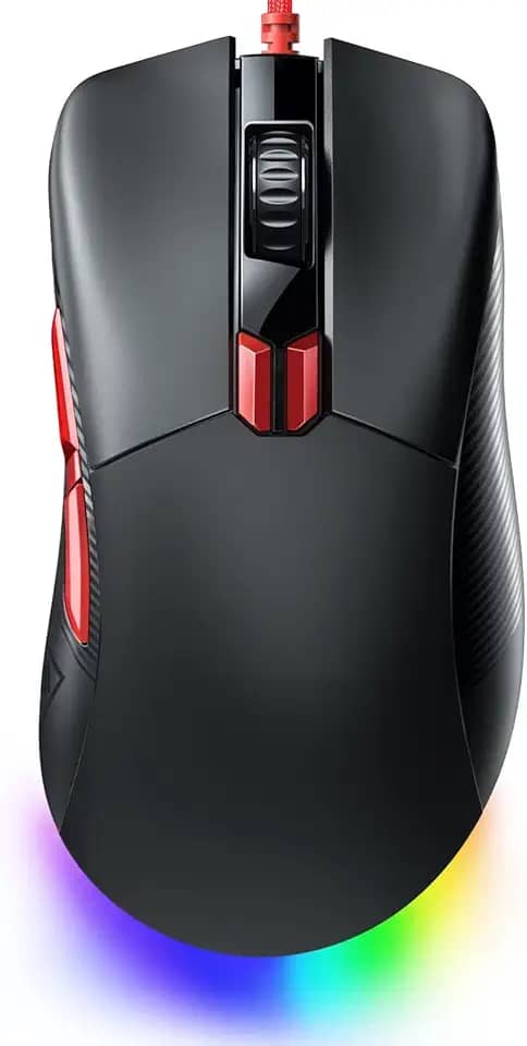 EKSA Mouse para jogos, sensor óptico de 16000 DPI, 8 botões programáveis, mouse para jogos com fio RGB, mouse para jogos FPS/MOBA leve para computador Windows PC/Mac