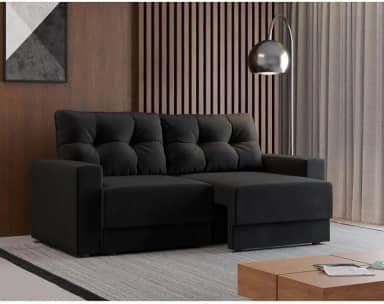 Sofá 3 Lugares Retrátil Lubeck Suede Preto 140 cm