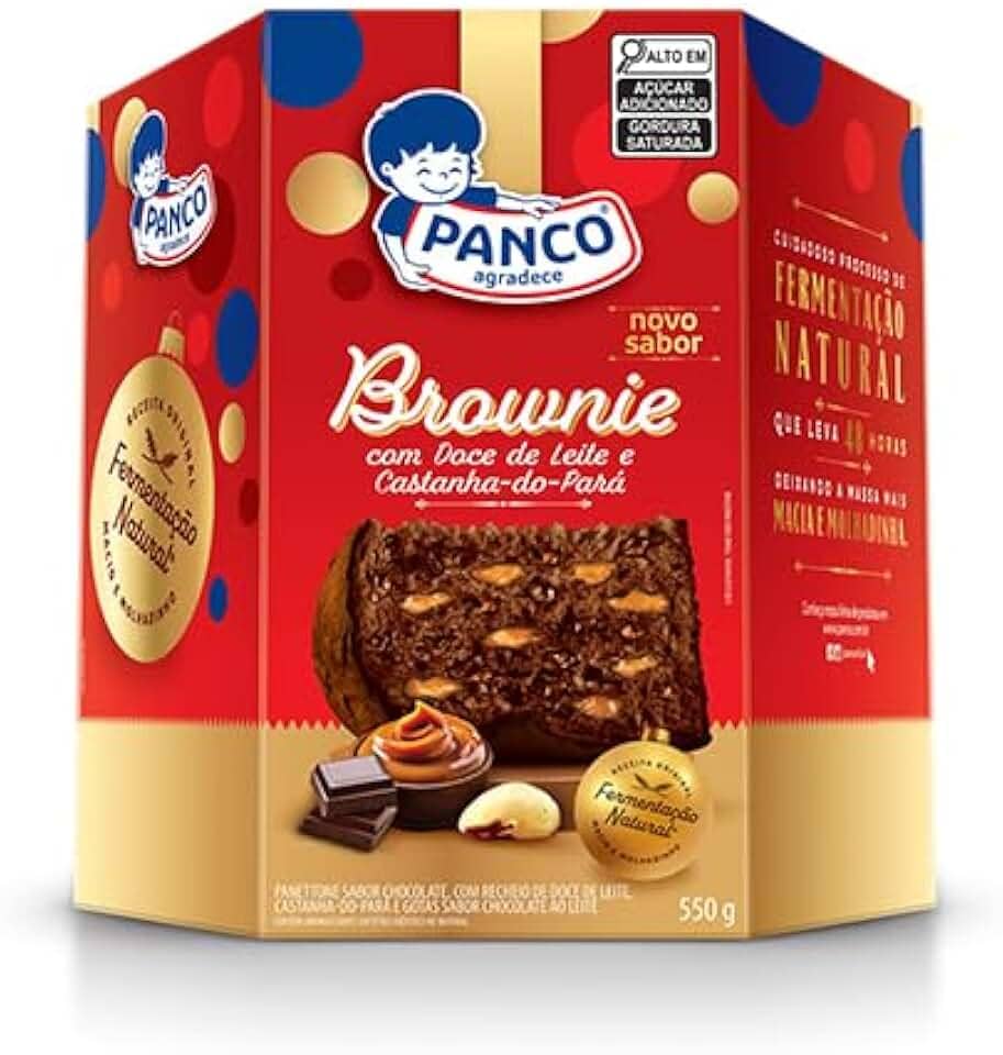 Panettone Brownie Recheado Doce de Leite, Castanha do Pará e Gotas Chocolate 550g - Novo Sabor Panco