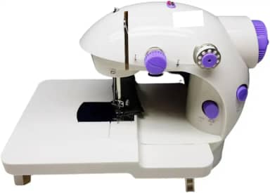 Mini Máquina De Costura Reta Portátil Bivolt 110V/220V Branca Com Mesa Extensora Compacta e Completa