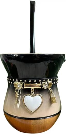 Kit Chimarrão Completo Premium: Cuia, Bomba e Pulseira (Degradê Bege e Preto)