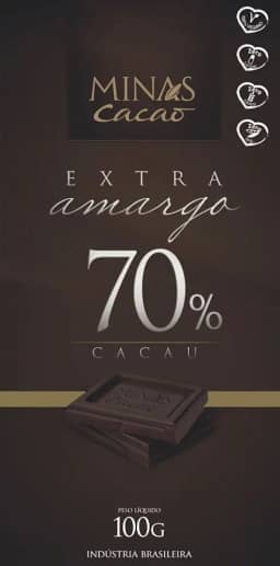 CHOCOLATE MINAS CACAO EXTRA AMARGO 70% CACAU 100G ZERO LACTOSE/GLÚTEN/SOJA VEGANO