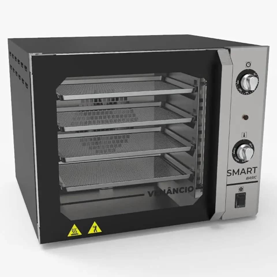 Forno Industrial Elétrico Convector Venâncio Smart Basic 4 Esteiras Galvanizado Preto 127V FCSB4E