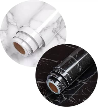 Papel de Parede Adesivo Mármore Branco ou Preto 5m Vinil Autoadesivo Envelopamento Mesa Vidro Movéis Lavável Revestimento Sala Cozinha Banheiro Decoração Aplicação Acabamento Liso (Preto)