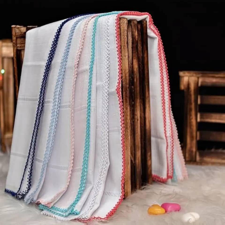 Fralda de Boca Mabber para Pintar e Bordar 100% Algodão com Crochê - 30cm x 40cm - Com Crochê Branco